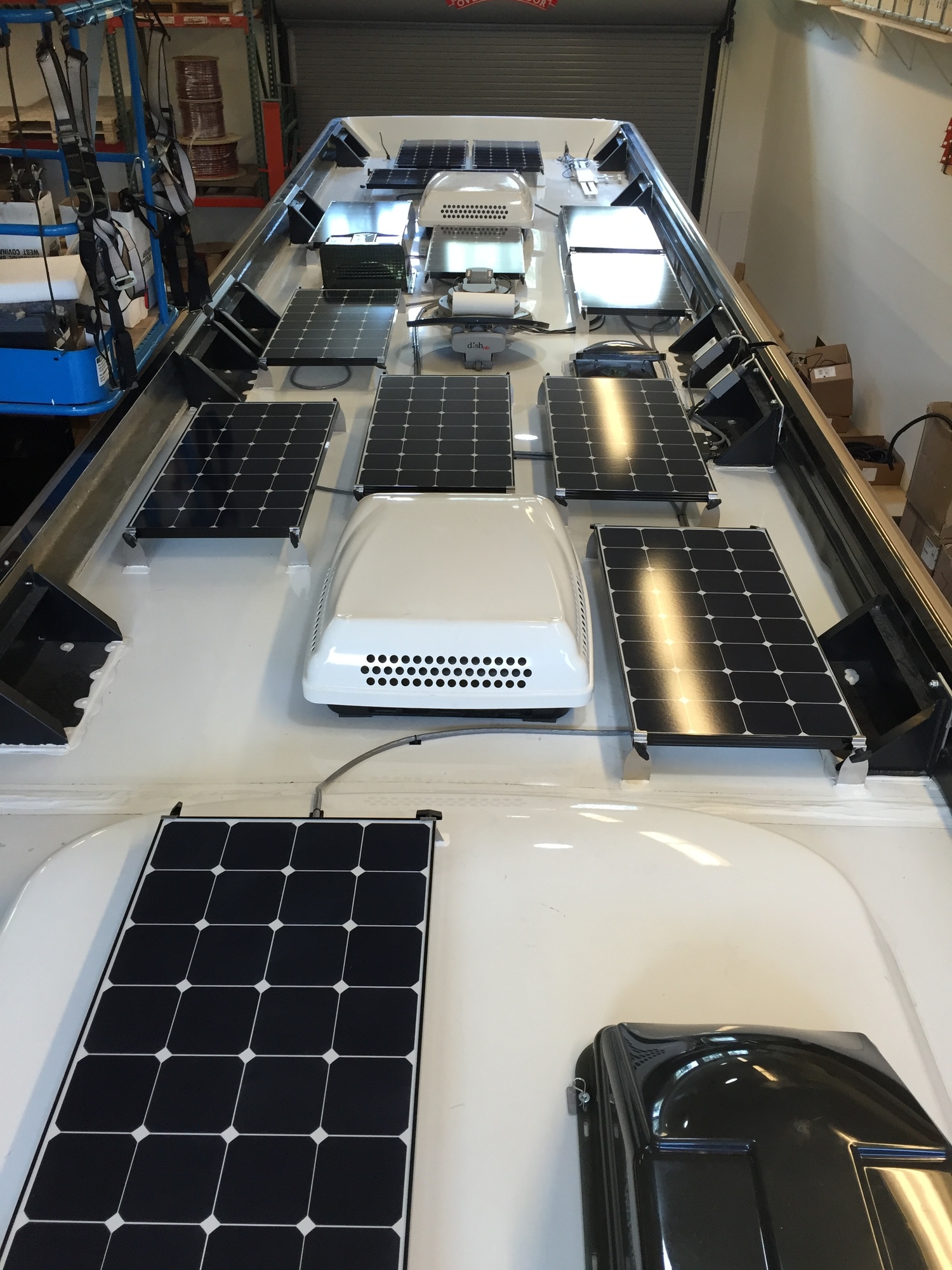 Equipment Added: 14x SP100 Solar Panel Kits (1,400W of Solar) 1x Roof Box 1x Victron BlueSolar MPPT150/100-Tr 1x Victron MPPT Control Monitor 1x Victron BMV-702