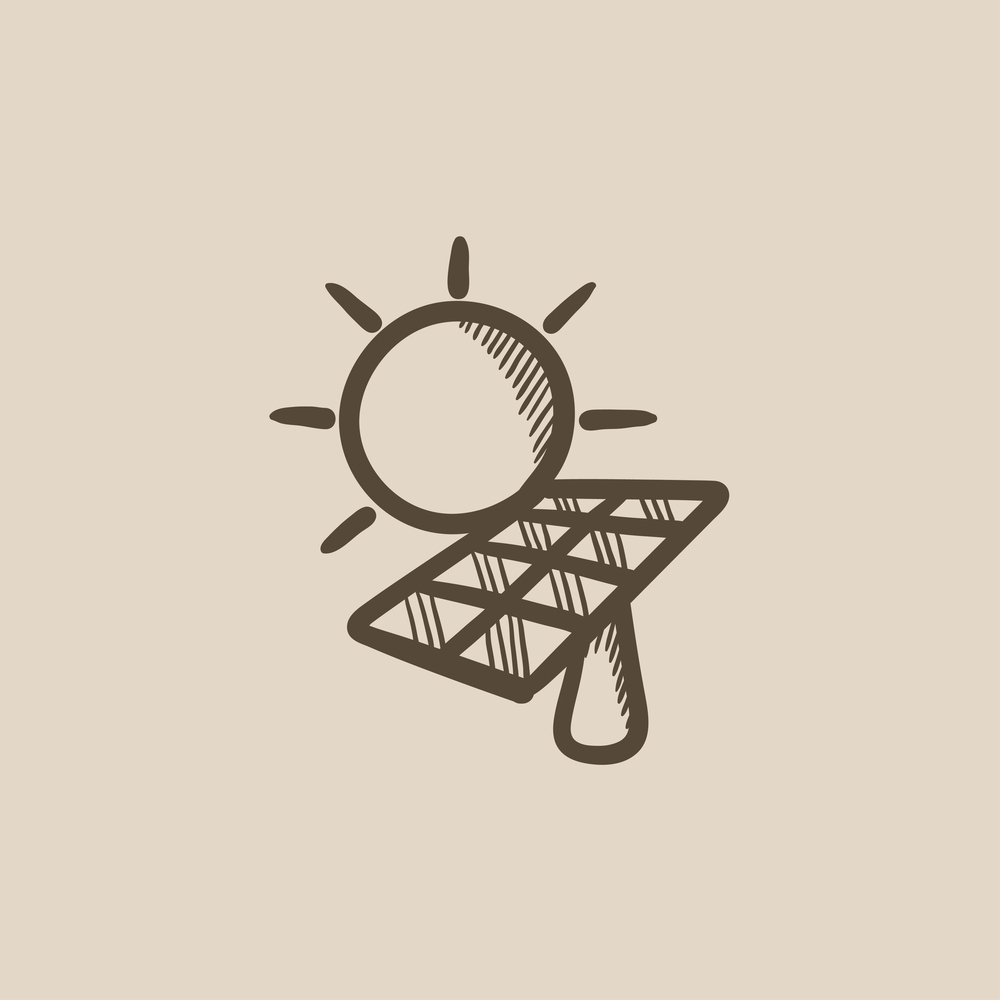 Solar energy vector sketch icon isolated on background. Hand dra
